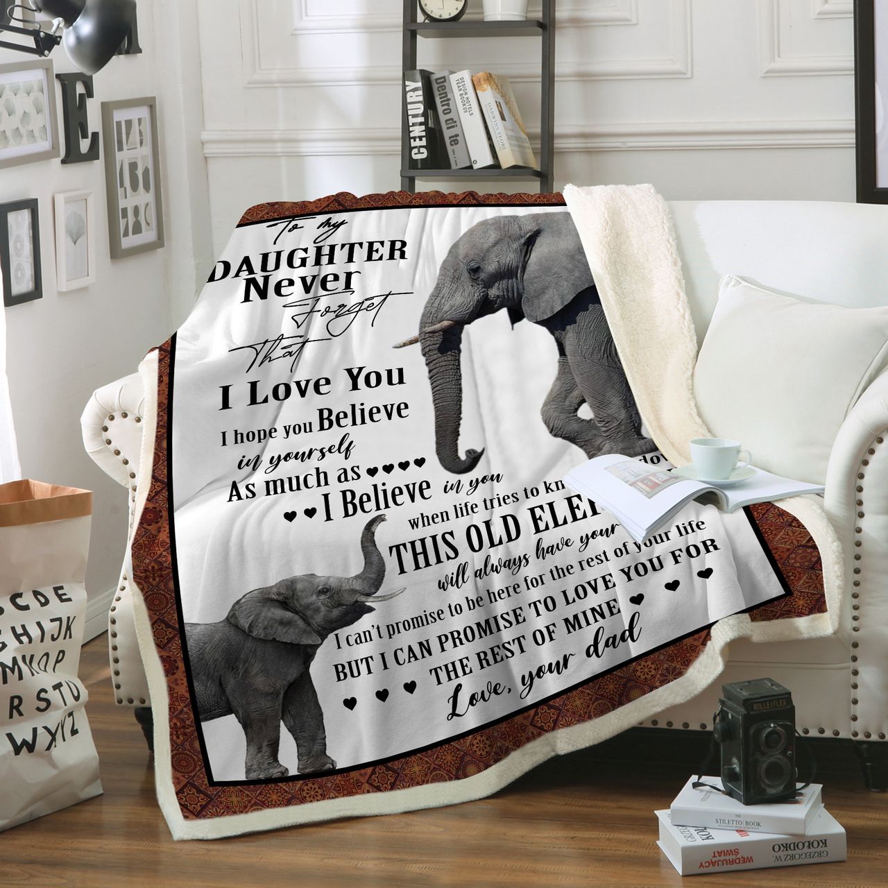 Fleece Blanket Details about   To Precious Daughter from Daddy Elephant Sherpa Plush Quilt 
